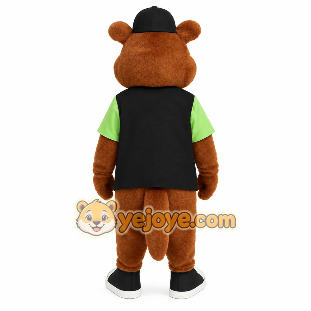 Brown Black Green Nerd Beaver Mascot Costume