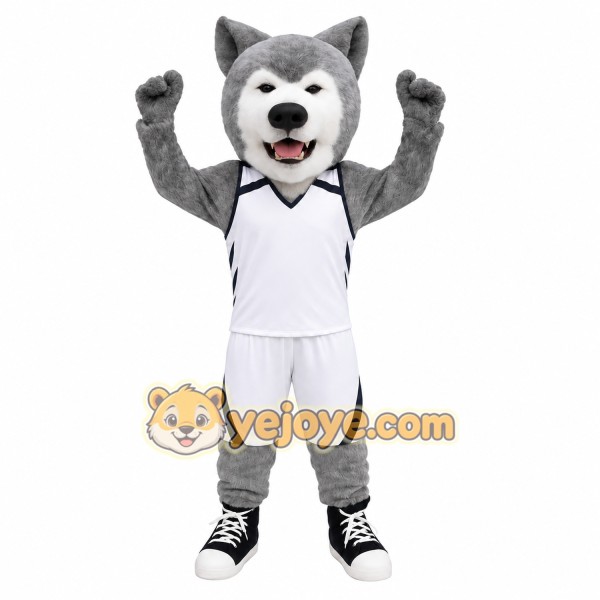 Gray White Basketball Wolf Mascot Costume
