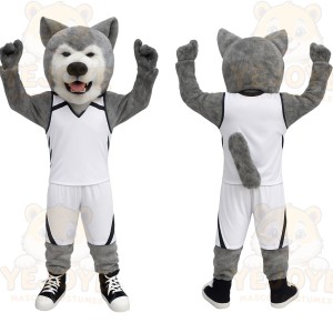 Gray White Basketball Wolf Mascot Costume