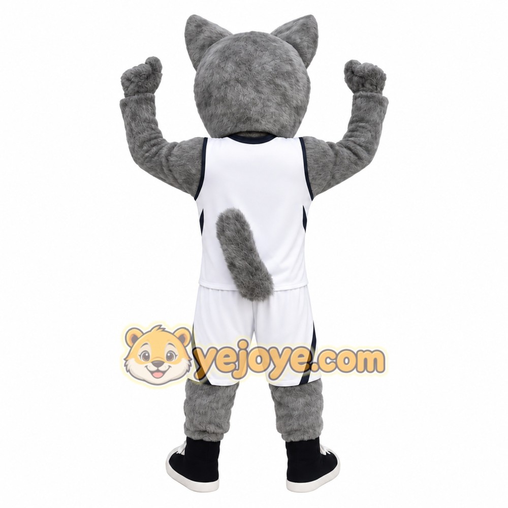 Gray White Basketball Wolf Mascot Costume Gray White Basketball Wolf Mascot Costume