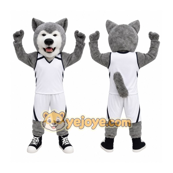 Gray White Basketball Wolf Mascot Costume