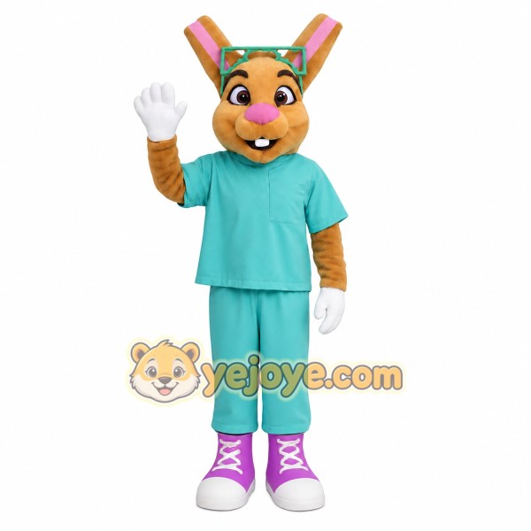 Tan Teal Nerd Rabbit Mascot Costume Tan Teal Nerd Rabbit Mascot Costume