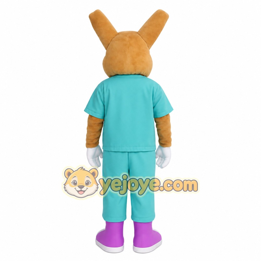 Tan Teal Nerd Rabbit Mascot Costume