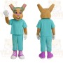 Tan Teal Nerd Rabbit Mascot Costume