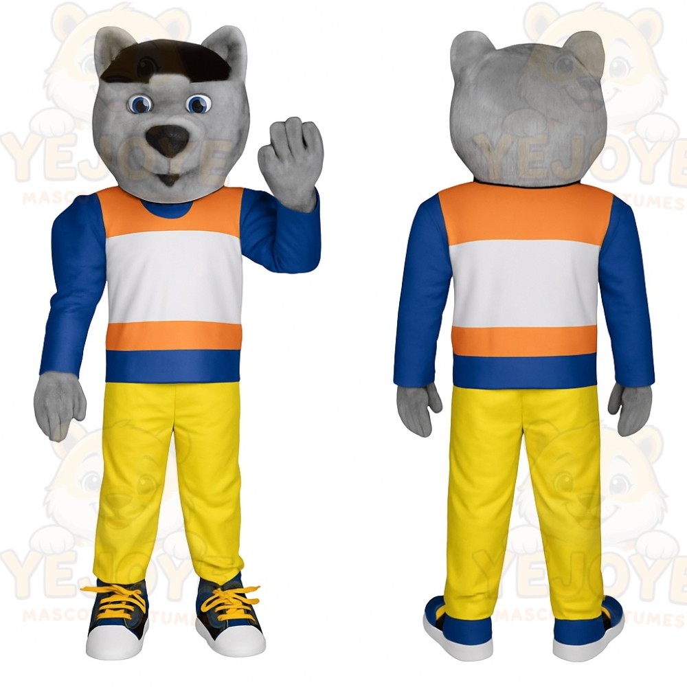 Gray Blue Orange Yellow Husky Mascot Costume