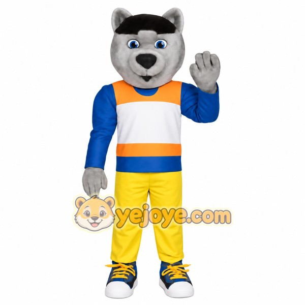 Gray Blue Orange Yellow Husky Mascot Costume