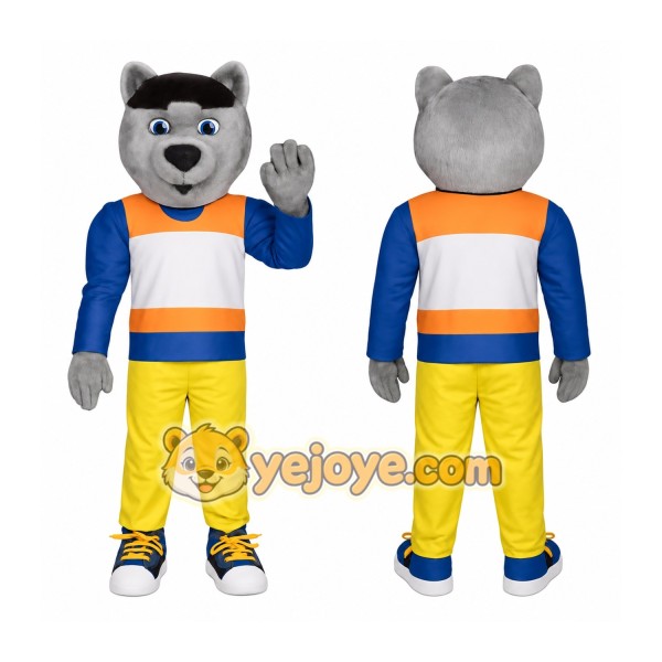 Gray Blue Orange Yellow Husky Mascot Costume