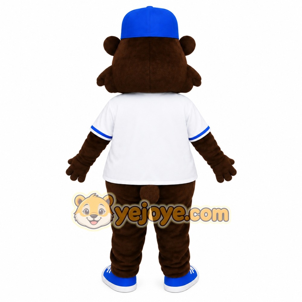 Brown Beaver With Blue Cap Mascot Costume Brown Beaver With Blue Cap Mascot Costume