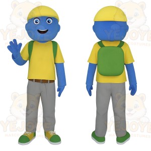 Blue Yellow Backpack Schoolboy Mascot Costume