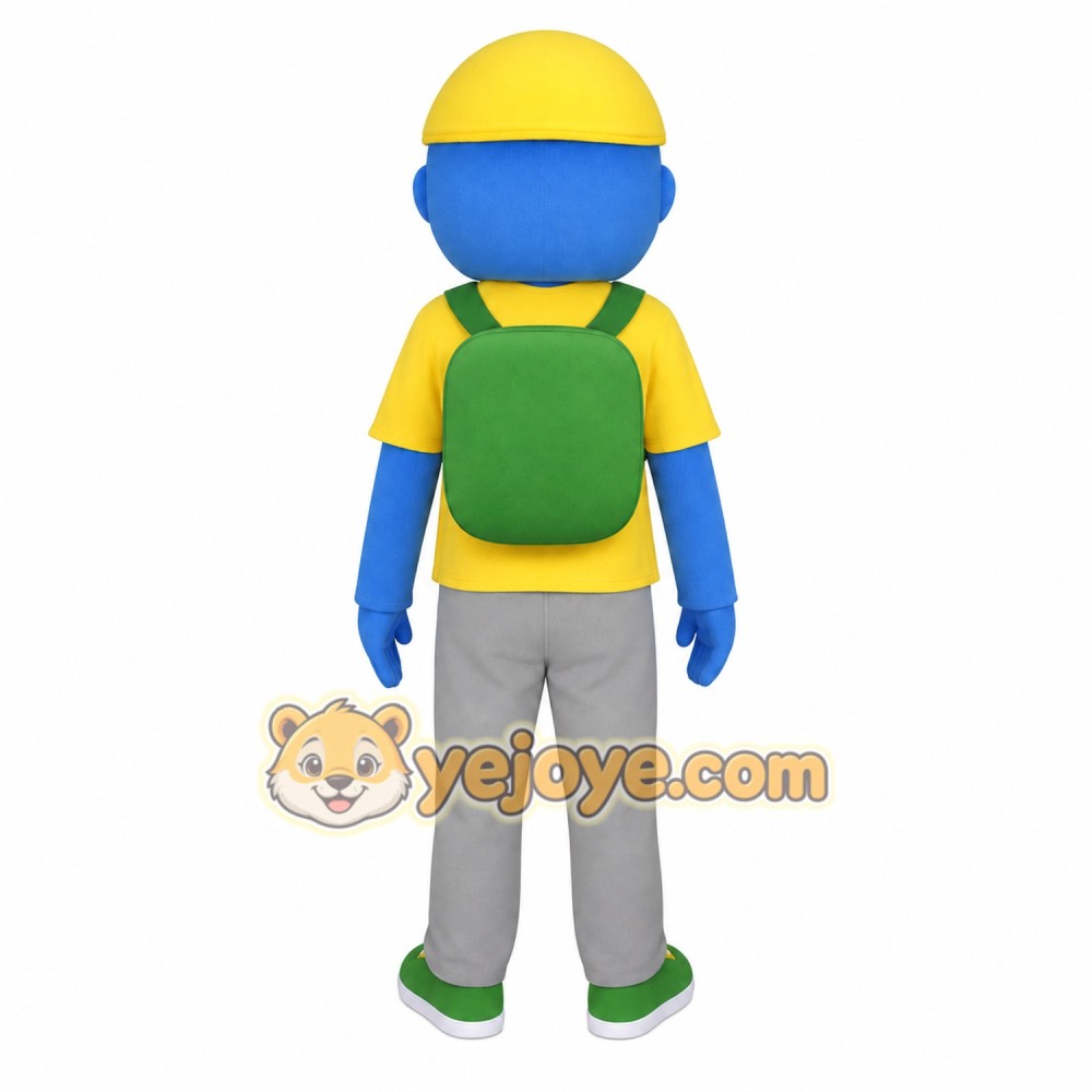 Blue Yellow Backpack Schoolboy Mascot Costume Blue Yellow Backpack Schoolboy Mascot Costume