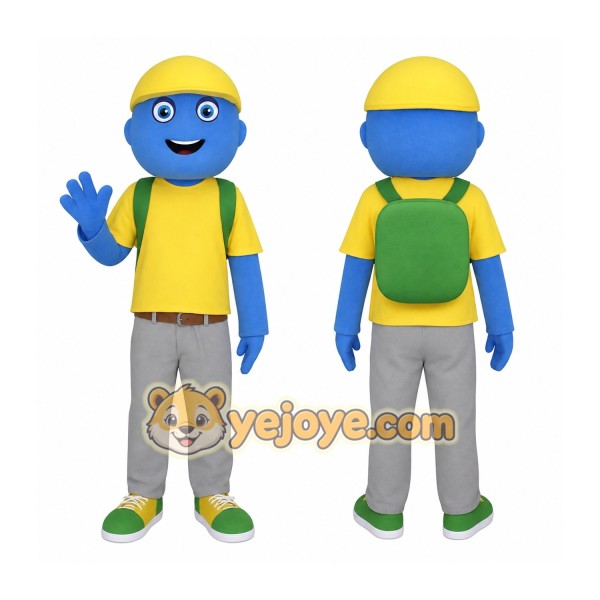 Blue Yellow Backpack Schoolboy Mascot Costume