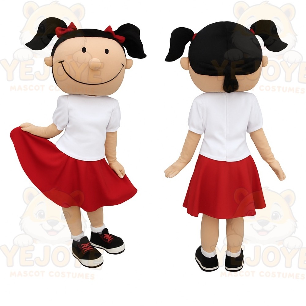 Black Red White Pigtail Girl Mascot Costume