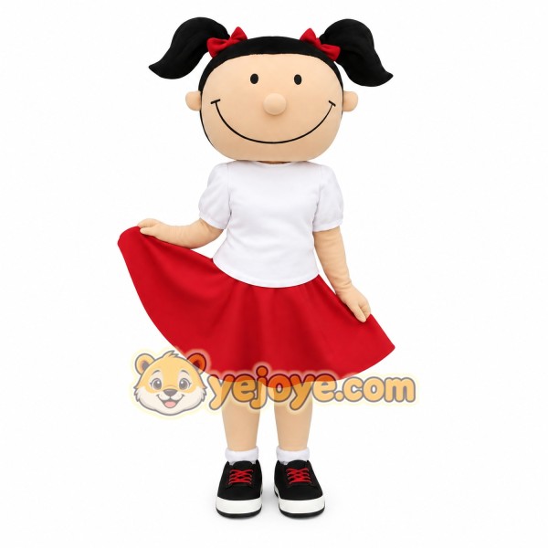 Black Red White Pigtail Girl Mascot Costume