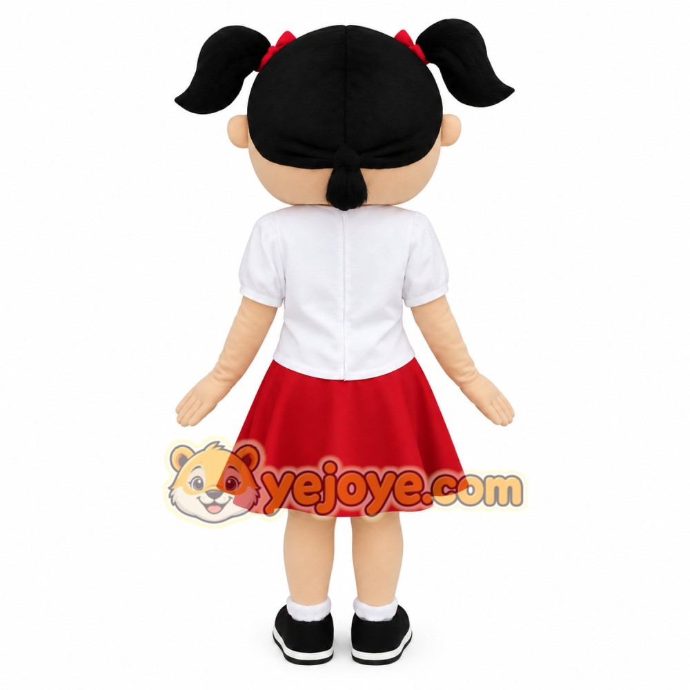 Black Red White Pigtail Girl Mascot Costume Black Red White Pigtail Girl Mascot Costume