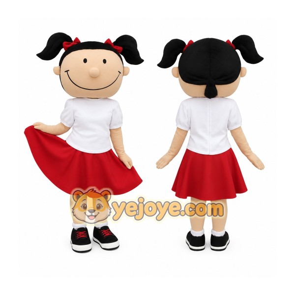 Black Red White Pigtail Girl Mascot Costume
