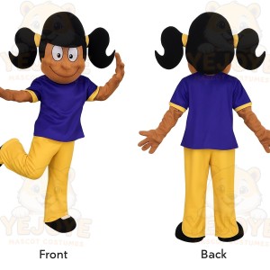 Purple Yellow Pigtail Girl Mascot Costume