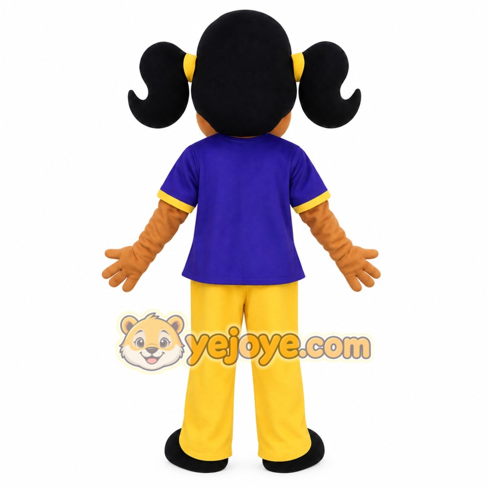 Purple Yellow Pigtail Girl Mascot Costume Purple Yellow Pigtail Girl Mascot Costume