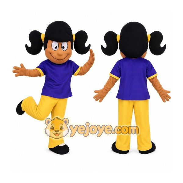 Purple Yellow Pigtail Girl Mascot Costume