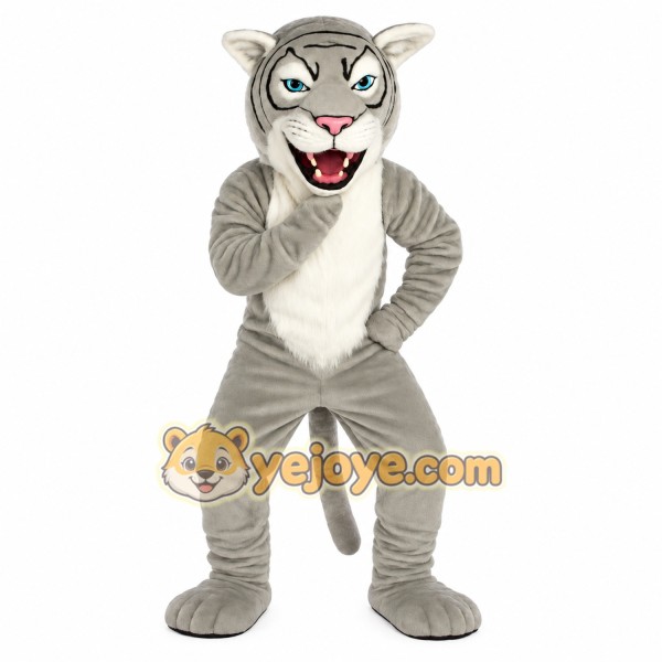 Gray White Striped Tiger Mascot Costume