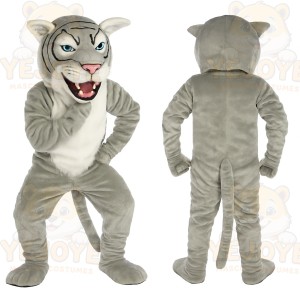 Gray White Striped Tiger Mascot Costume