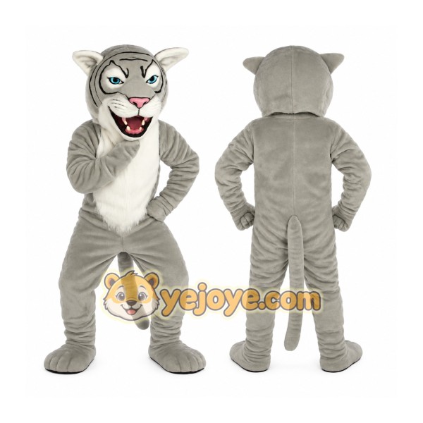 Gray White Striped Tiger Mascot Costume