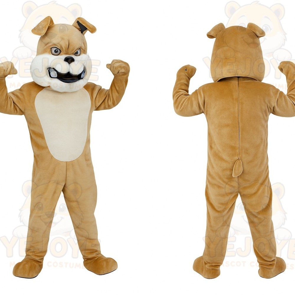 Tan White Bulldog Mascot Costume