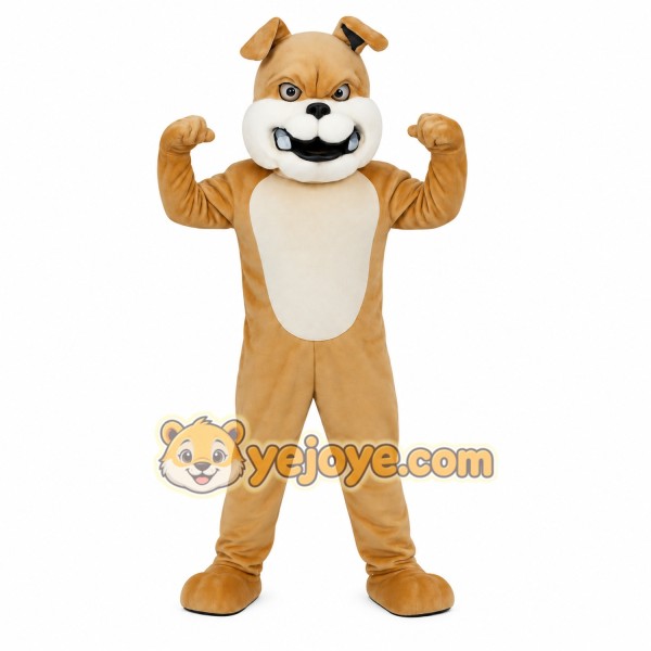 Tan White Bulldog Mascot Costume