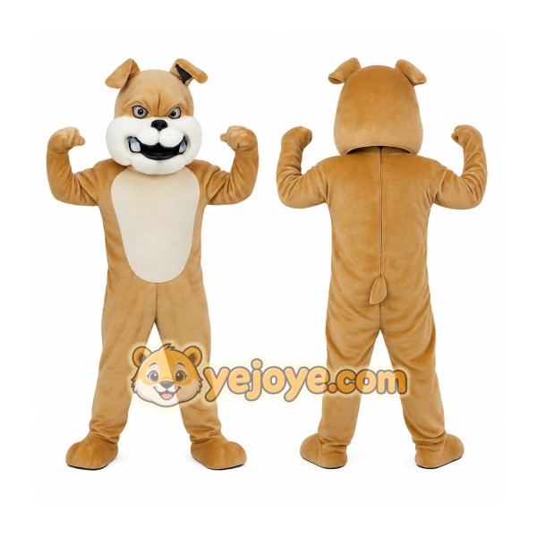 Tan White Bulldog Mascot Costume