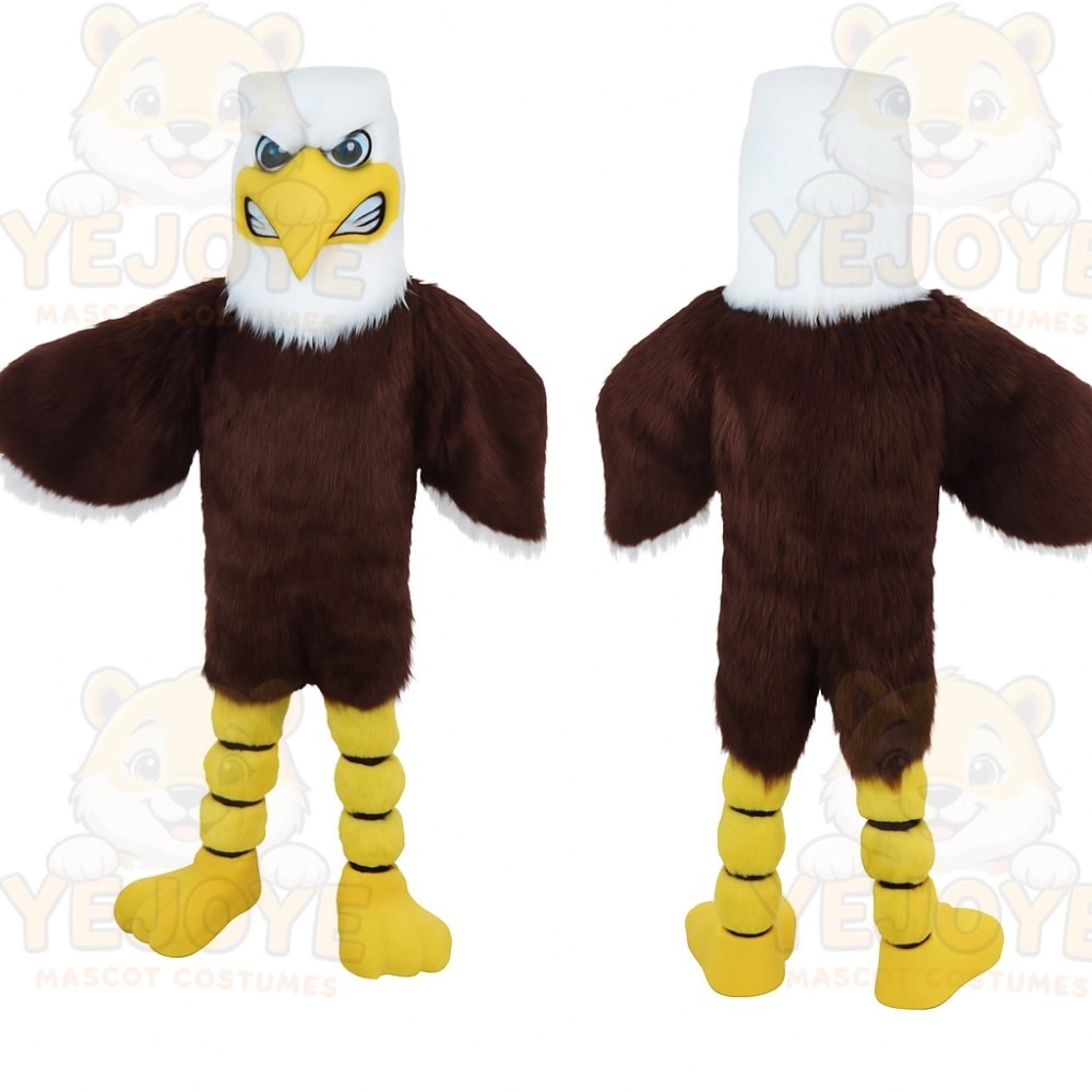 Brown White Yellow Bald Eagle Mascot Costume