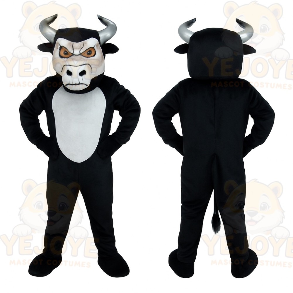 Black White Gray Bull Mascot Costume