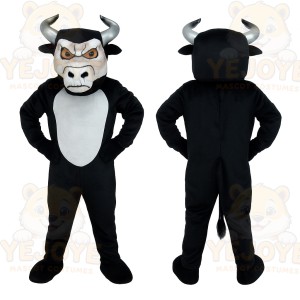 Black White Gray Bull Mascot Costume