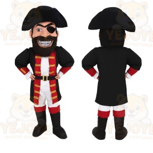 Black Red White Bearded Pirate Mascot Costume