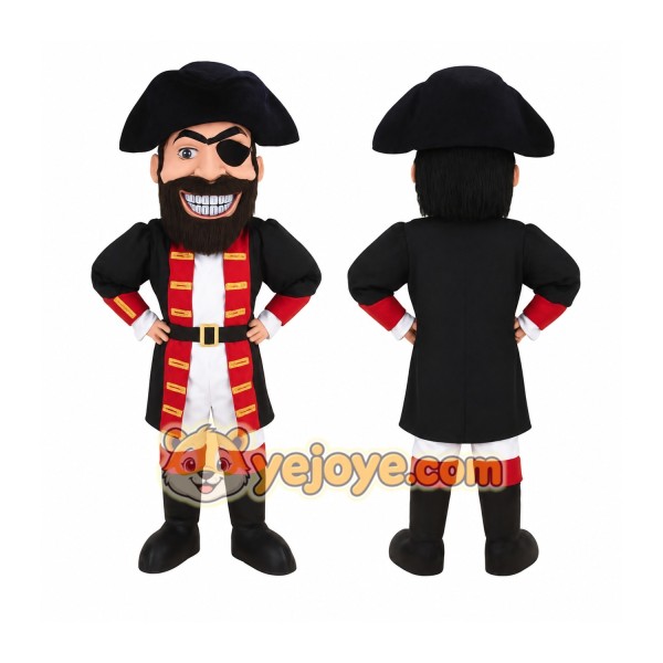 Black Red White Bearded Pirate Mascot Costume