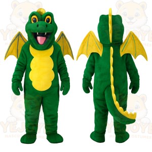 Green Yellow Winged Dragon Mascot Costume