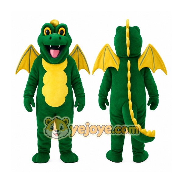 Green Yellow Winged Dragon Mascot Costume