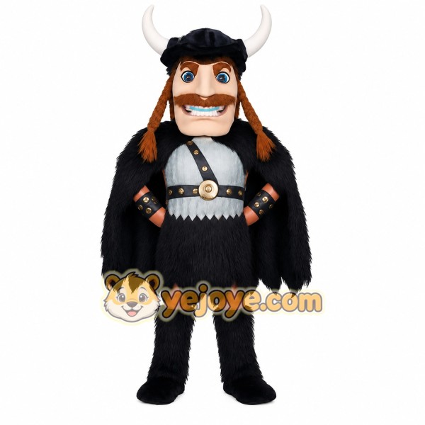 Black Gray Horned Viking Mascot Costume