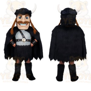Black Gray Horned Viking Mascot Costume