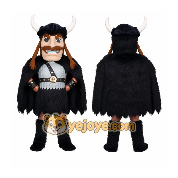 Black Gray Horned Viking Mascot Costume
