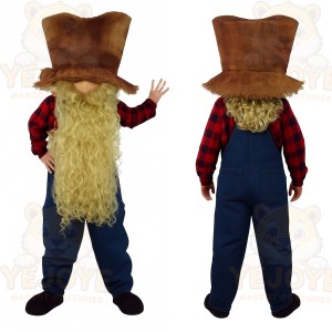 Brown Red Blue Bearded Farmer Mascot Costume