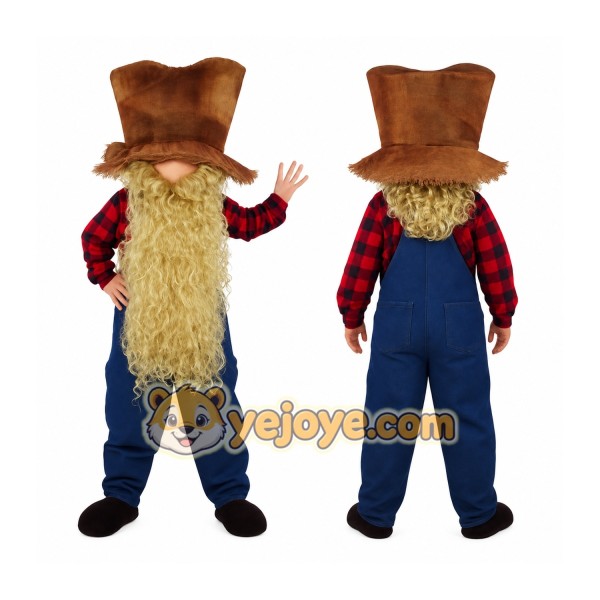 Brown Red Blue Bearded Farmer Mascot Costume