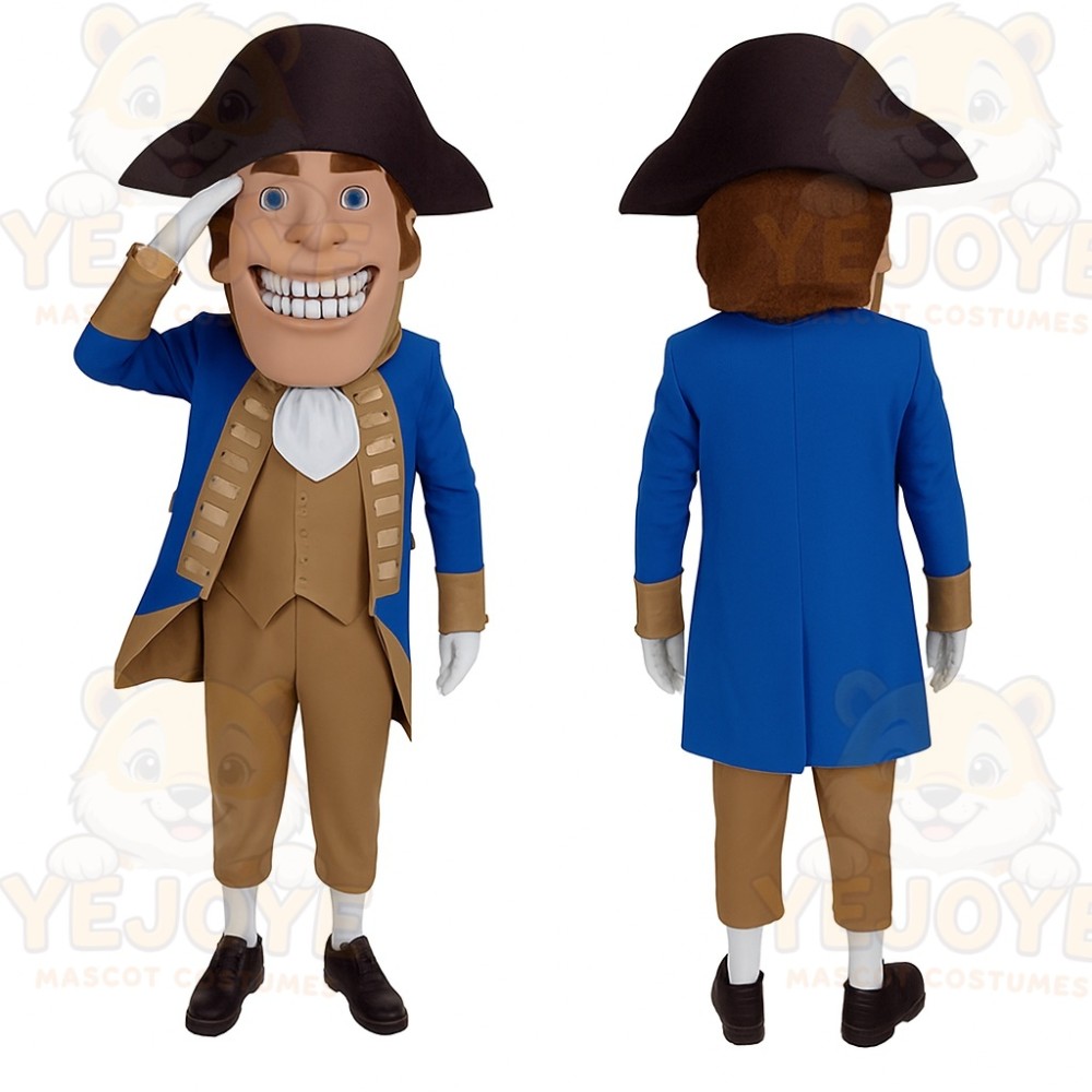 Blue Tan Colonial Gentleman Mascot Costume
