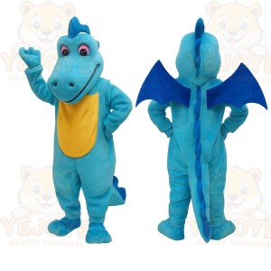 Blue Yellow Winged Dragon Mascot Costume