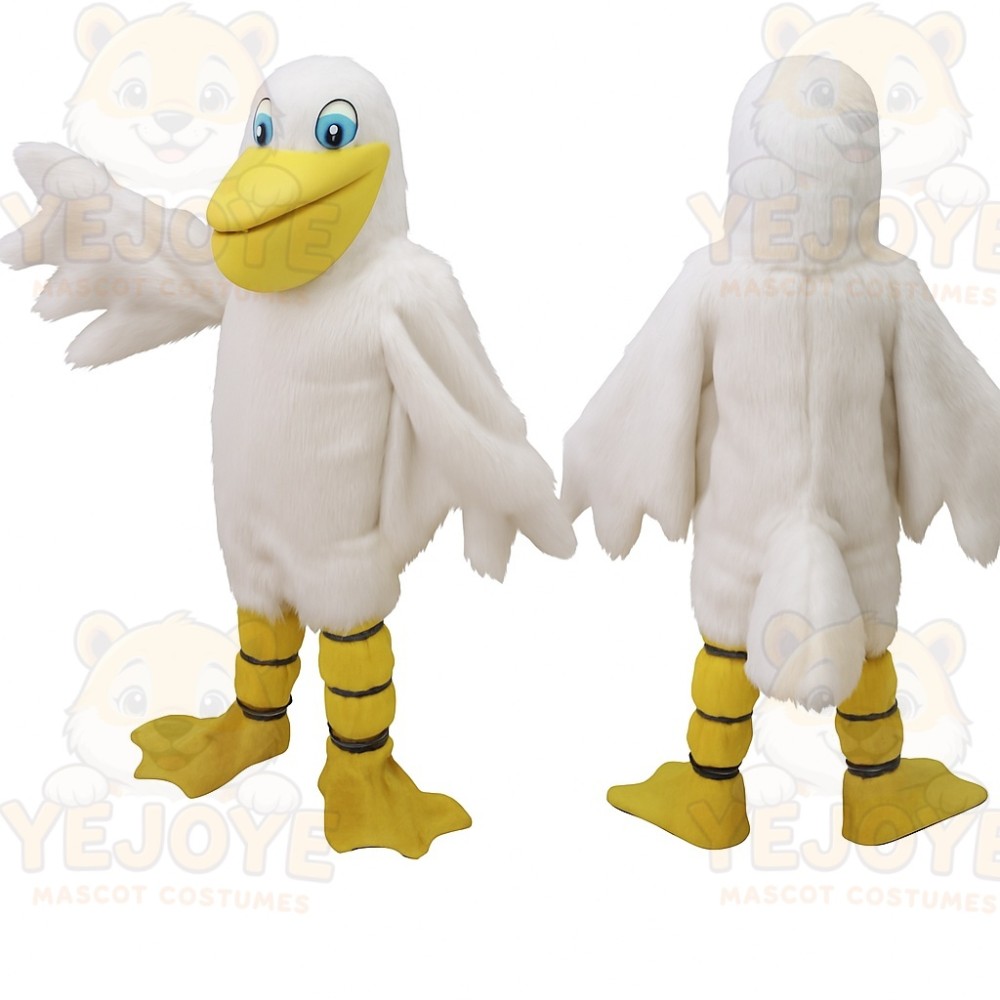 White Yellow Long Beaked Duck Mascot Costume