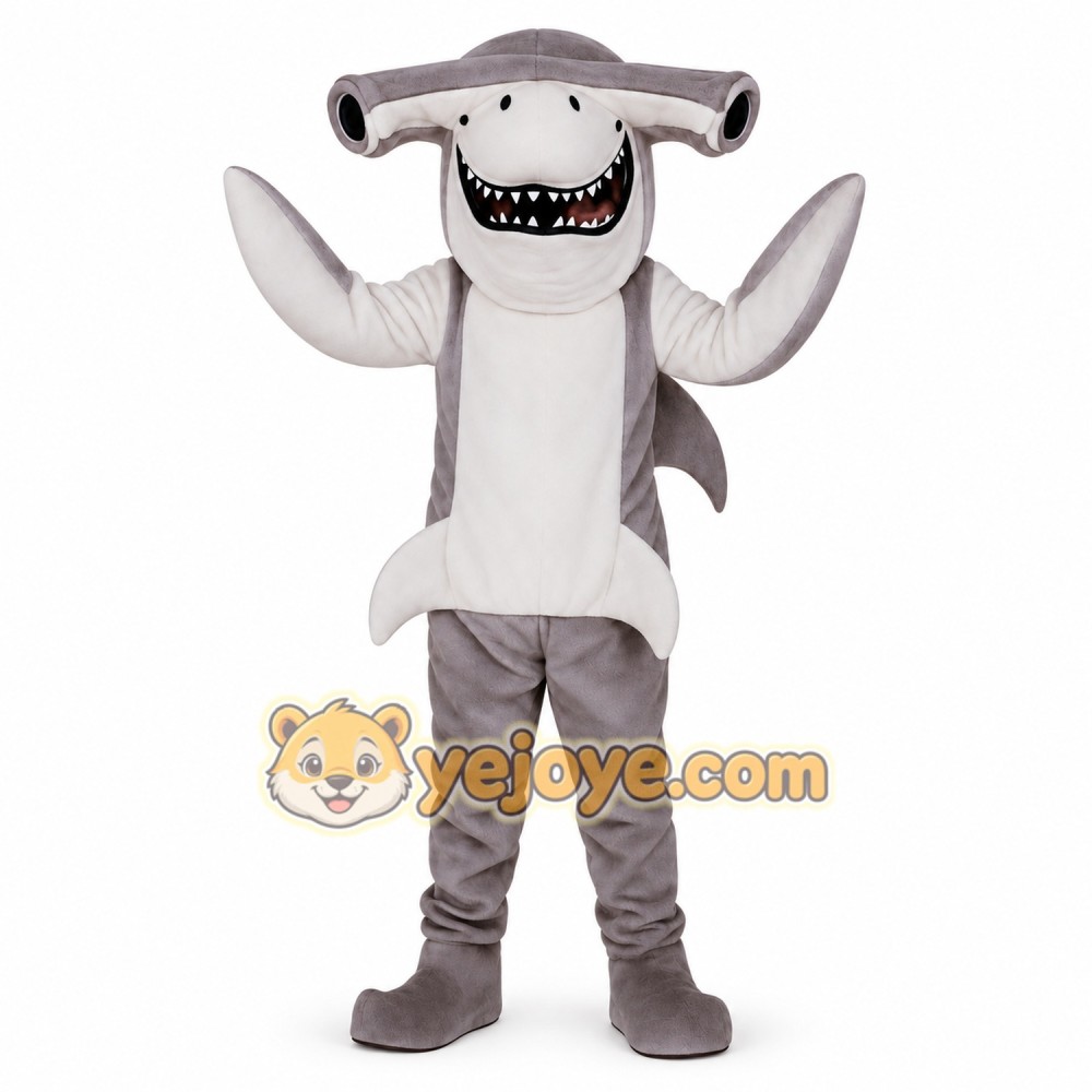 Gray White Hammerhead Shark Mascot Costume Gray White Hammerhead Shark Mascot Costume