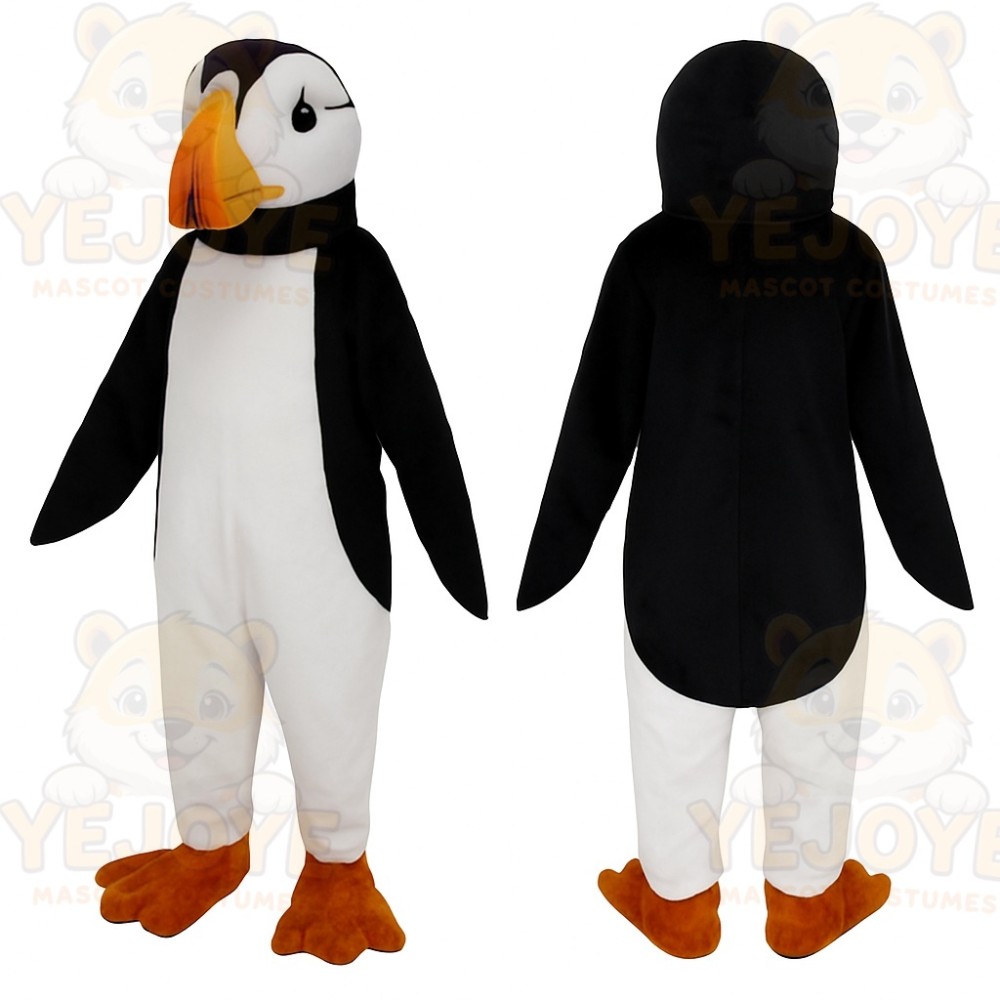 Black White Orange Puffin Mascot Costume