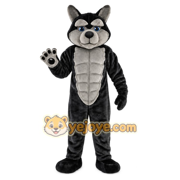 Black And Gray Husky Dog Mascot Costume