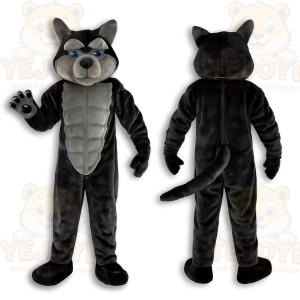 Black And Gray Husky Dog Mascot Costume