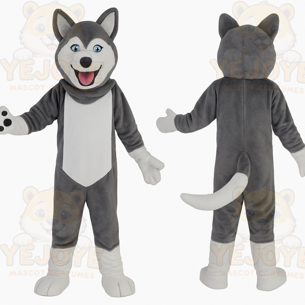 Gray And White Husky Dog Mascot Costume