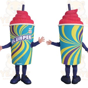 Blue Yellow Frozen Drink Cup Mascot Costume