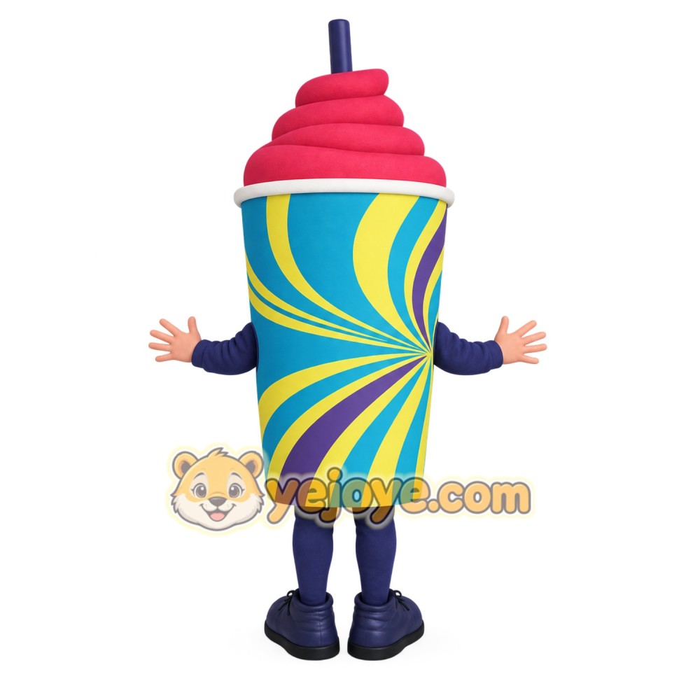 Blue Yellow Frozen Drink Cup Mascot Costume Blue Yellow Frozen Drink Cup Mascot Costume
